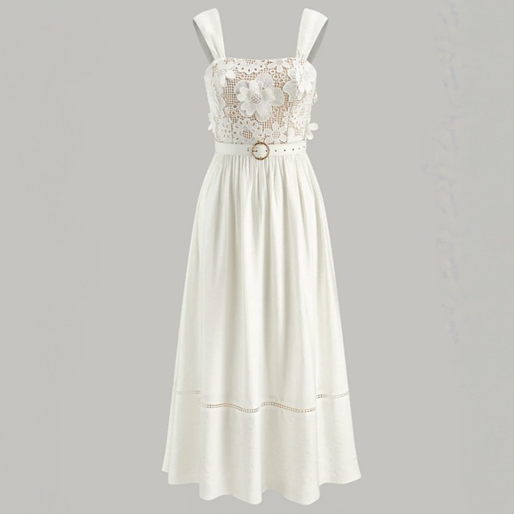 Dresses & Skirts - Chic White Lace Midi Dress